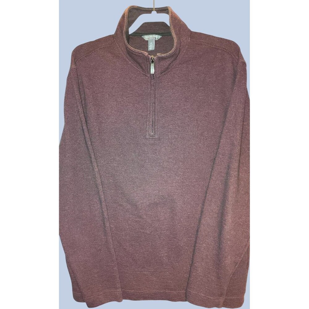 Mens Van Heusen Half-Zip Pullover Sweater Large Burgundy Cotton Blend Ribbed